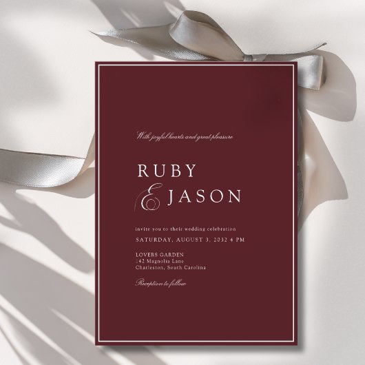 Elegant Koninklijk Burgundy & Witte Scriptuur Brui Kaart