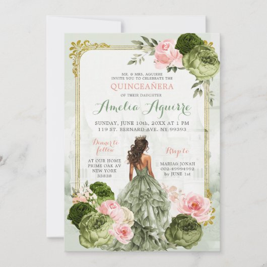 Elegant Koninklijk Kasteel Blush Roze Sage Groen 1 Kaart (Voorkant)