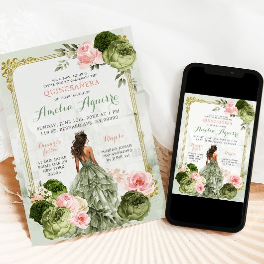 Elegant Koninklijk Kasteel Blush Roze Sage Groen 1 Kaart