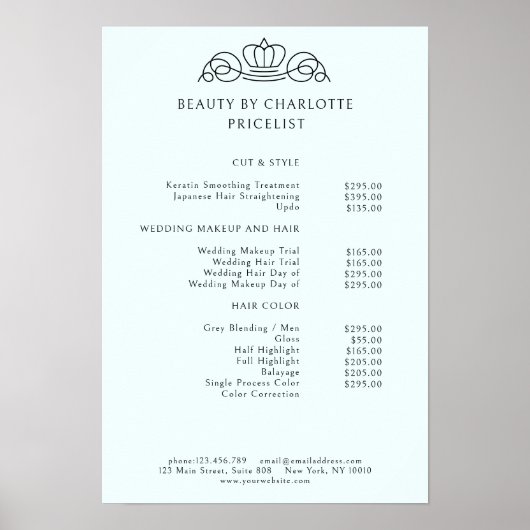 Elegant, koninklijk, lichtblauw prijslijst poster (Voorkant)