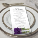 Elegant koninklijk Paars Roos met reflectie bruilo Menu<br><div class="desc">Dit prachtige menu zal wat stijl aan uw trouwreceptie toevoegen. Het is een prachtig en romantisch ontwerp met één diep royal paars roos dat aan zijn kant reflecteert in een pool van water met golven en rimpels. Er is ruimte voor de namen van het paar en de trouwdatum, en de...</div>