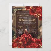 Elegant koninklijk paleis felrode rozen quinceañer kaart (Voorkant)