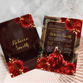 Elegant koninklijk paleis felrode rozen quinceañer kaart