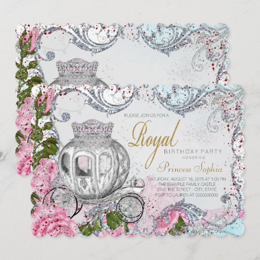 Elegant Koninklijk Prinses Verjaardagsfeest Kaart (Voorkant / Achterkant)