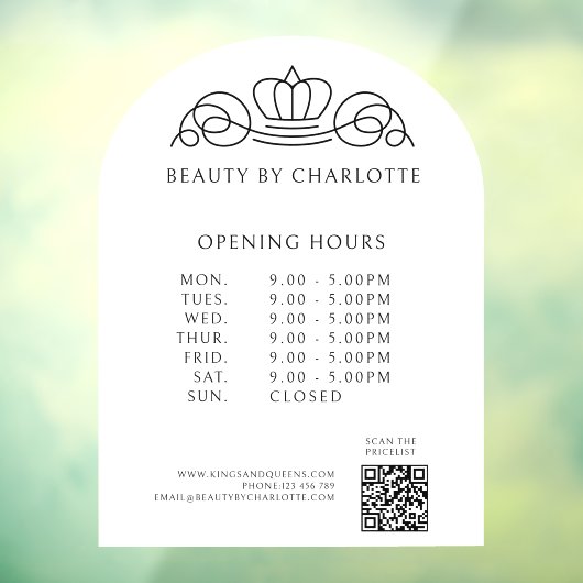 Elegant, Koninklijk, Zakelijk, Openingstijden & QR Raamsticker (Vel 3)