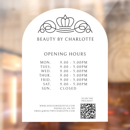 Elegant, Koninklijk, Zakelijk, Openingstijden & QR Raamsticker (Vel 2)