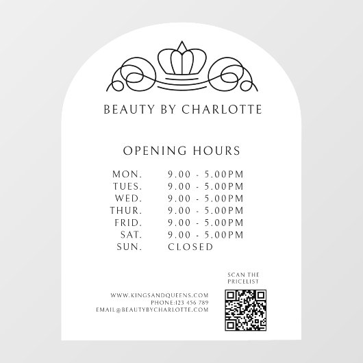 Elegant, Koninklijk, Zakelijk, Openingstijden & QR Raamsticker (Vel)