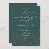 Elegant Koper Botanisch Schrift Donker Turquoise T Kaart (Voorkant / Achterkant)