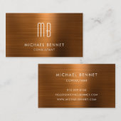 Elegant Koper Bruin Metallic Monogram Consultant Visitekaartje (Voorkant / Achterkant)