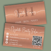 Elegant Koper Bruin Monogram Make-up Artiest QR Visitekaartje