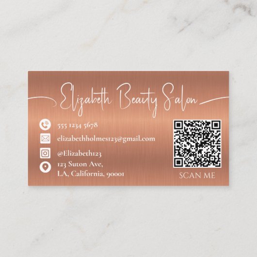 Elegant Koper Bruin Monogram Make-up Artiest QR Visitekaartje (Achterkant)