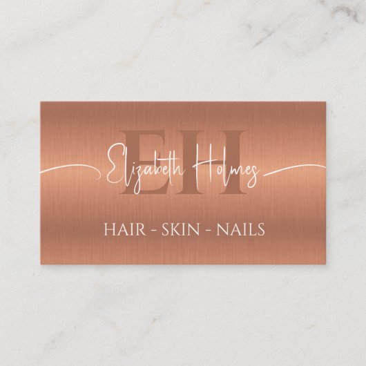 Elegant Koper Bruin Monogram Make-up Artiest QR Visitekaartje (Voorkant)