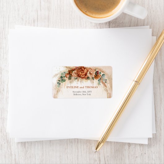 Elegant koper en bordeaux bloemen groen boog etiket (Insitu)