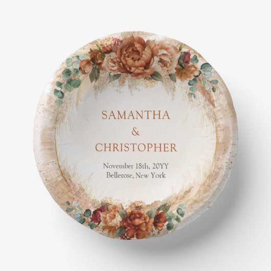 Elegant koper en bordeaux bloemen groen boog papieren kommen (Voorkant)