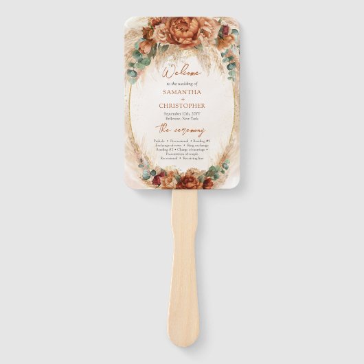 Elegant Koper en bordeaux bloemen salie programma Handwaaier (Voorkant)