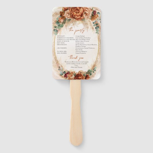 Elegant Koper en bordeaux bloemen salie programma Handwaaier (Achterkant)