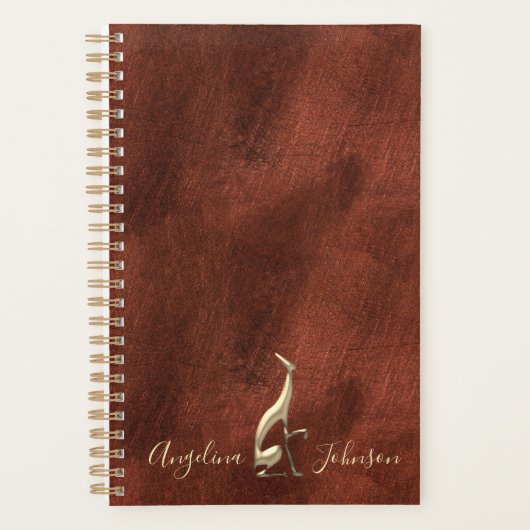 Elegant koper en goud Greyhound Dog Monogram Planner (Voorkant)