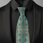 Elegant koper en turquoise bloem patroon stropdas