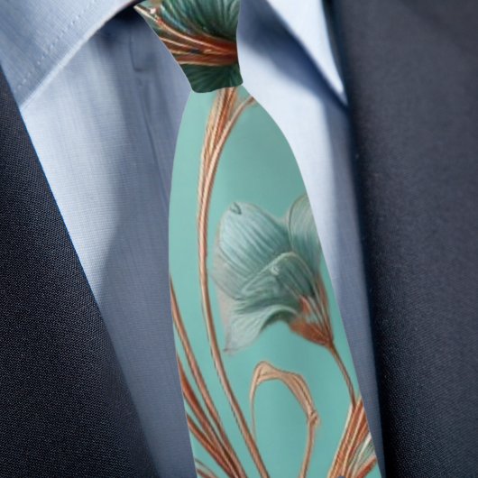 Elegant koper en turquoise LG Floral Pattern Stropdas