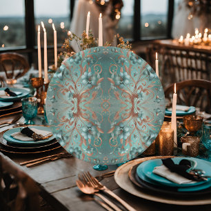 Elegant Koper en Turquoise Minimaal Bloemmotief Papieren Bordje