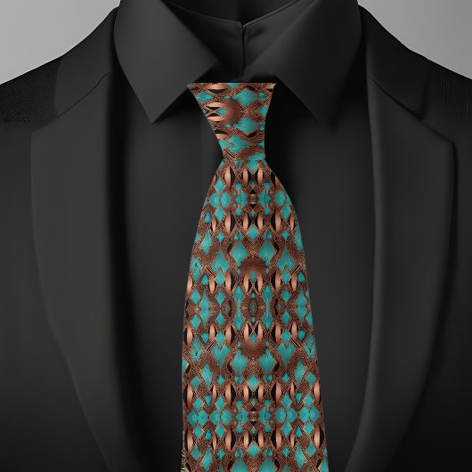 Elegant koper en turquoise patroon stropdas