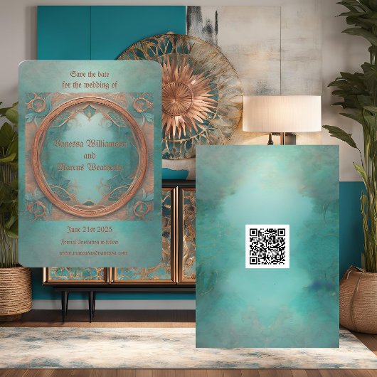 Elegant koper en turquoise slaan de datum op