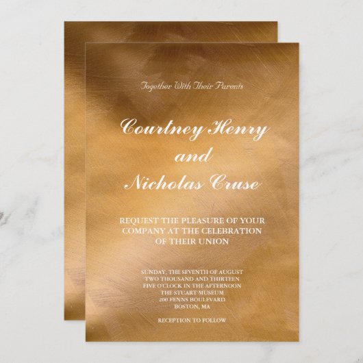 Elegant koper en witte bruiloft uitnodigingen (Voorkant / Achterkant)