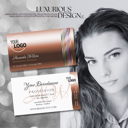 Elegant koper en witte kleurrijke strepen voegen L Visitekaartje