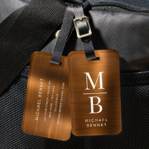 Elegant koper geborsteld monogrammetalen bagagelabel