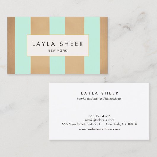 Elegant koper goud en turquoise strepen visitekaartje (Voorkant / Achterkant)