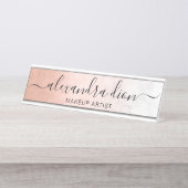 Elegant koper goud witte marmer make-up artiest bureau naambordje (Voorkant)