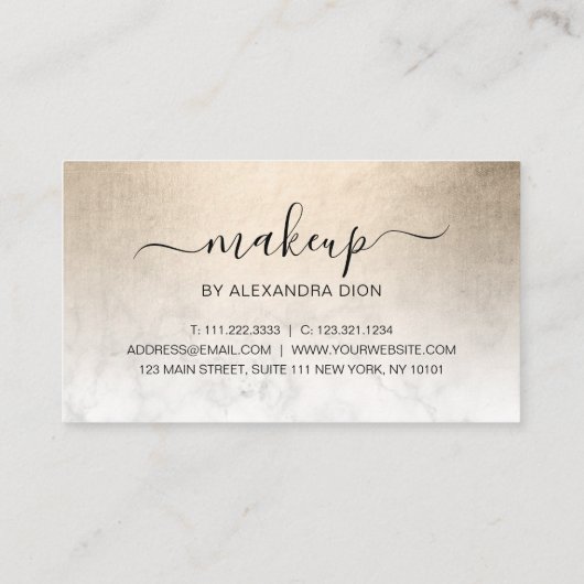 Elegant koper goud witte marmer make-up artiest klantenkaartje (Achterkant)
