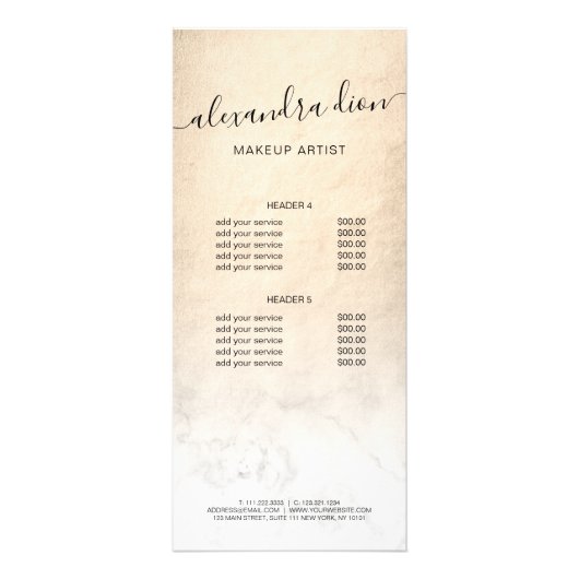 Elegant koper goud witte marmer make-up artiest reclamekaart (Achterkant)