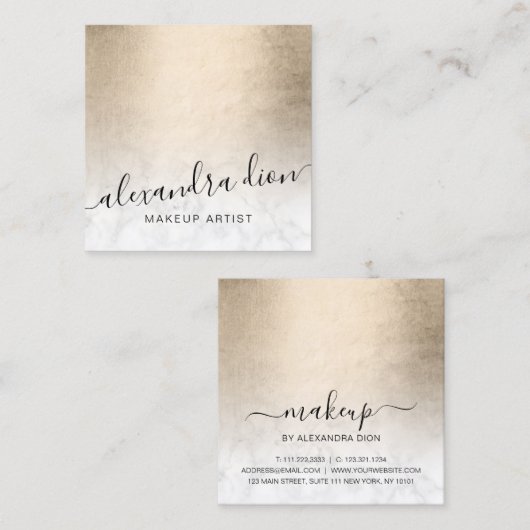 Elegant koper goud witte marmer make-up artiest vierkante visitekaartje (Voorkant / Achterkant)