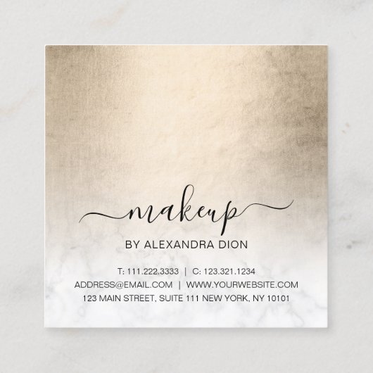 Elegant koper goud witte marmer make-up artiest vierkante visitekaartje (Achterkant)