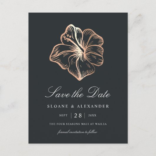 Elegant koper Hibiscus Flower Save the Date Aankondigingskaart (Voorkant)