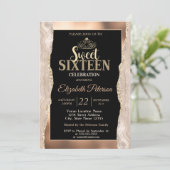 Elegant koper marmer glitter zoet 16 kaart (Staand voorkant)