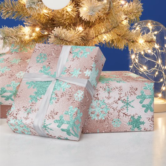 Elegant Koper & Mint-kerstsnowflake-patroon Cadeaupapier (Feestdagen)