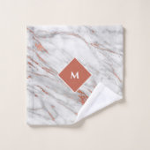 Elegant koper Roos Gold en witte marmer |Monogram Bad Handdoek (Wasdoekje)