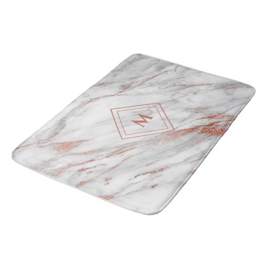 Elegant koper Roos Gold en witte marmer |Monogram Badmat (Gekanteld)