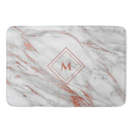 Elegant koper Roos Gold en witte marmer |Monogram Badmat