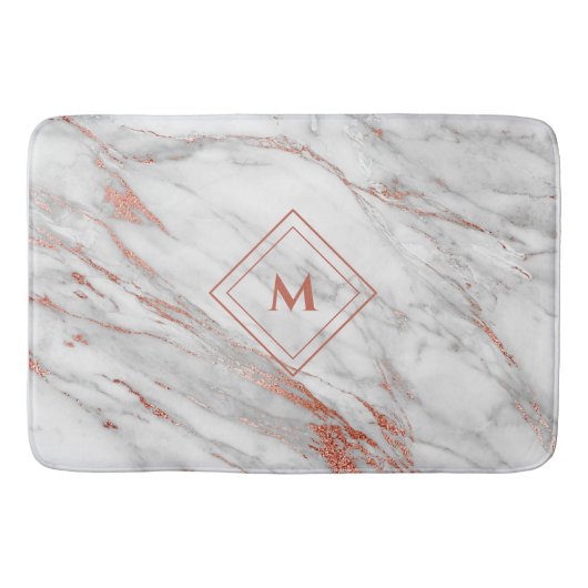 Elegant koper Roos Gold en witte marmer |Monogram Badmat (Voorkant)