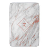 Elegant koper Roos Gold en witte marmer |Monogram Badmat (Voorkant Verticaal)