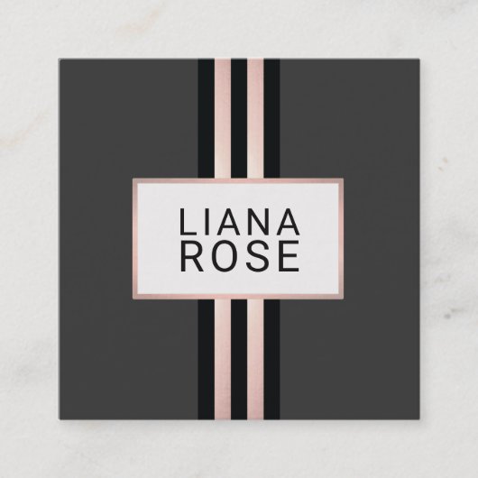 Elegant Koper Roos Goud Gestreept Zwart Vierkant Vierkante Visitekaartje (Voorkant)