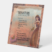 Elegant Koper Roos Quinceañera Drink Menu Reclamebord Met Voetstuk (Voorkant)