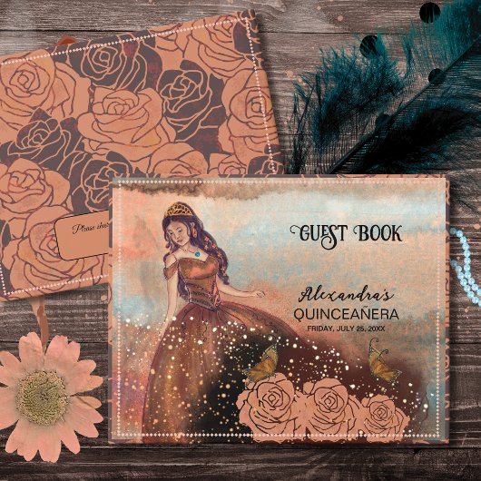 Elegant  Koper Roos Quinceañera Gastenboek