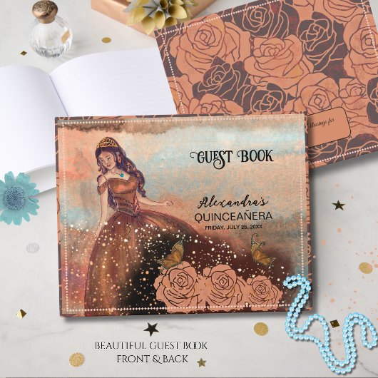 Elegant  Koper Roos Quinceañera Gastenboek