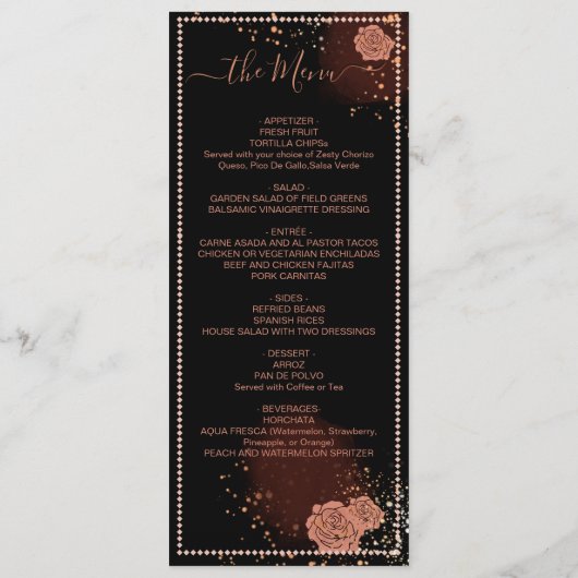 Elegant  Koper Roos Quinceañera Menu (Achterkant)