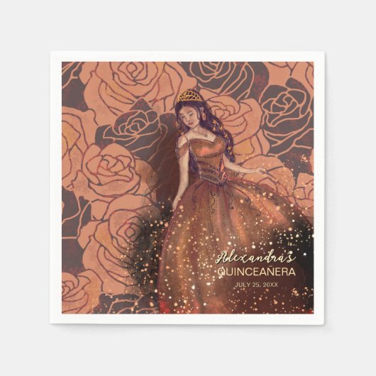 Elegant  Koper Roos Quinceañera Napkin Servet (Voorkant)