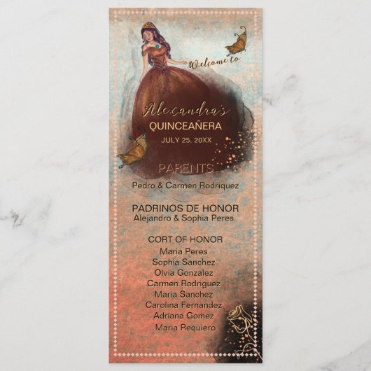 Elegant  Koper Roos Quinceañera Programma Programmakaart (Voorkant)